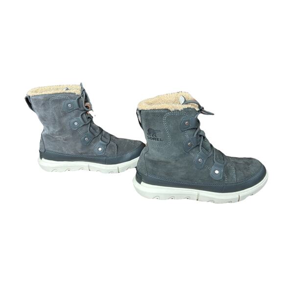 Sorel Winter Boots Womens Size 7.5 Explorer Joan Gray Suede Faux Fur Waterproof - Picture 4 of 11